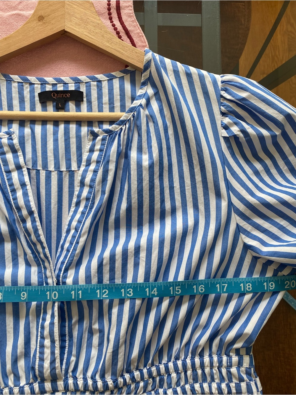 Quince Blue White Azure Stripe Organic Cotton Poplin Tiered Maxi Dress Large - Picture 12 of 16